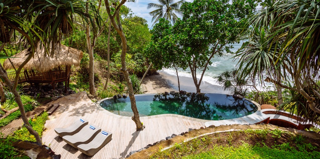 private swimming pool in a beachfront holiday villa in Bali, Indonesia